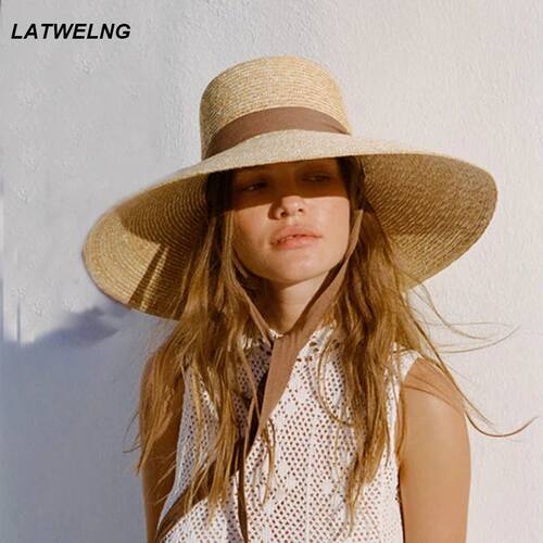 New Wide Brim Beach Hats With Neck Tie For Women Large UV Pr