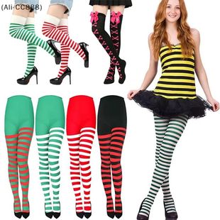 Christmas Stockings Red Green Striped Pantyhose Stch Legging