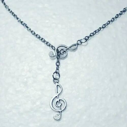 Double Notes / treble clef Pendant Cross Lariat Necklace For