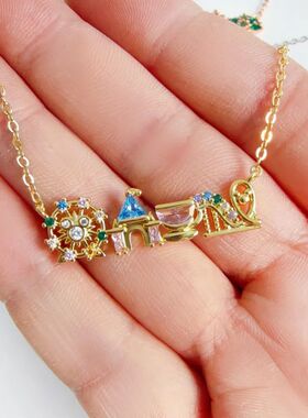 Now Cute Colorful Zircon Amusement Park Necklace Girl Castle