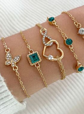 5PCS/Set Rhinestone Butterfly Bracelet Set for Women Korean