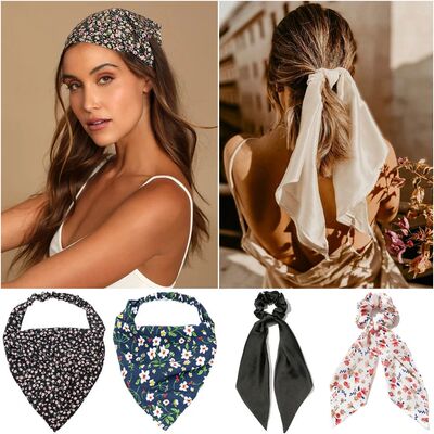 Chiffon Printing Flower Bandana Hair Scarf Headband for Wome
