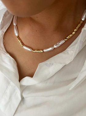 Peri'sbox VintageIrregular Imitation Baroque Pearl Metal Cop