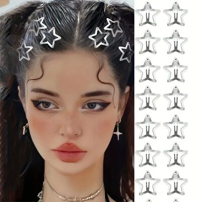 10 Star Shaped Hair Clips, Women'S Non Slip Silver Metal Hai