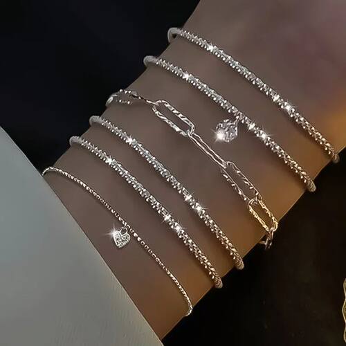 6Pcs 925 Sterling Silver Rhinestone Bracelets for Women Girl