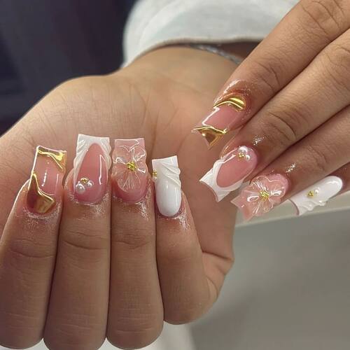 24Pcs Sweet Medium Square False Nails with Glue Blush Pink F