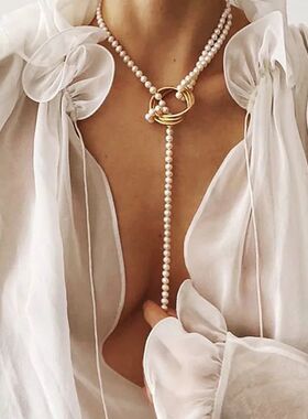 Vintage Pearl Pendant Necklace for Women Elegant Beaded Long