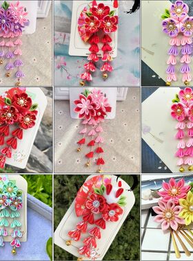 Kimono Fabric Flower Folding Fan Children Hair Accessories C