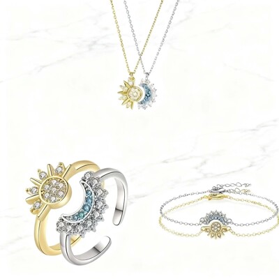 Sun And Moon Glow Stacked Open Ring Personality Diamond Ring