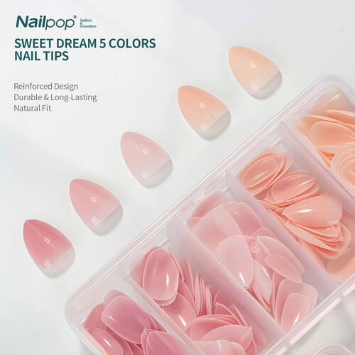 Nailpop 140/150Pcs Short Press on Nails Kit 5 Colors Almond