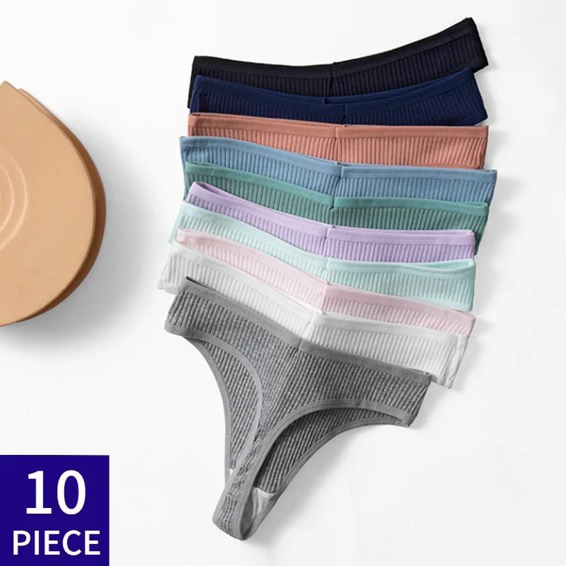 10Pcs/Set Women's New Thong Underwear Cotton Thread Underwea图片