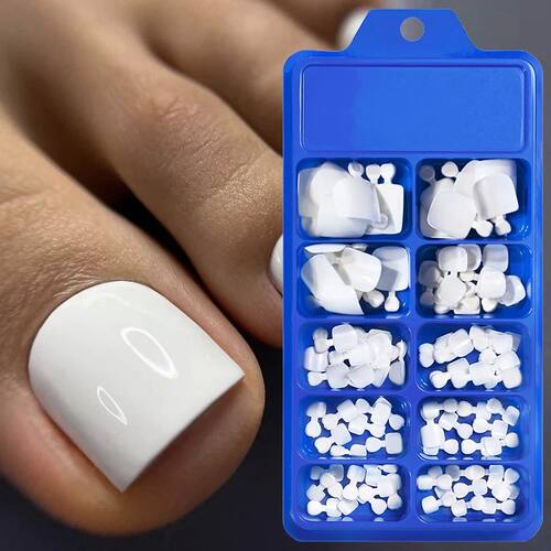 100Pcs White Short Square Flase Toenails Summer Press On Toe