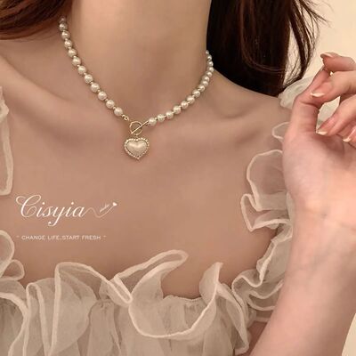 Elegant Pearl Necklace For Women Heart Pendant Necklaces Lux