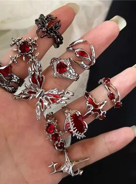 Goth Punk Retro Red Crystal Love Heart Cross Geometry Irregu