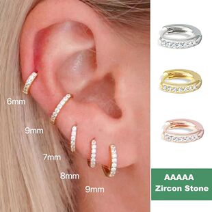 Stainless Crystal 316L Hoop Earrings Minimalist 6PCS Steel