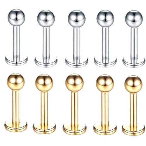 10pcs/lot 16G Surgical Steel Labret Ring Lip Piercing Ear Ca