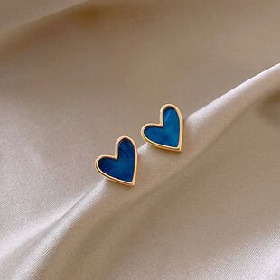 New Earrings GirlBlue Glaze Stud Women Heart Cute Sweet for