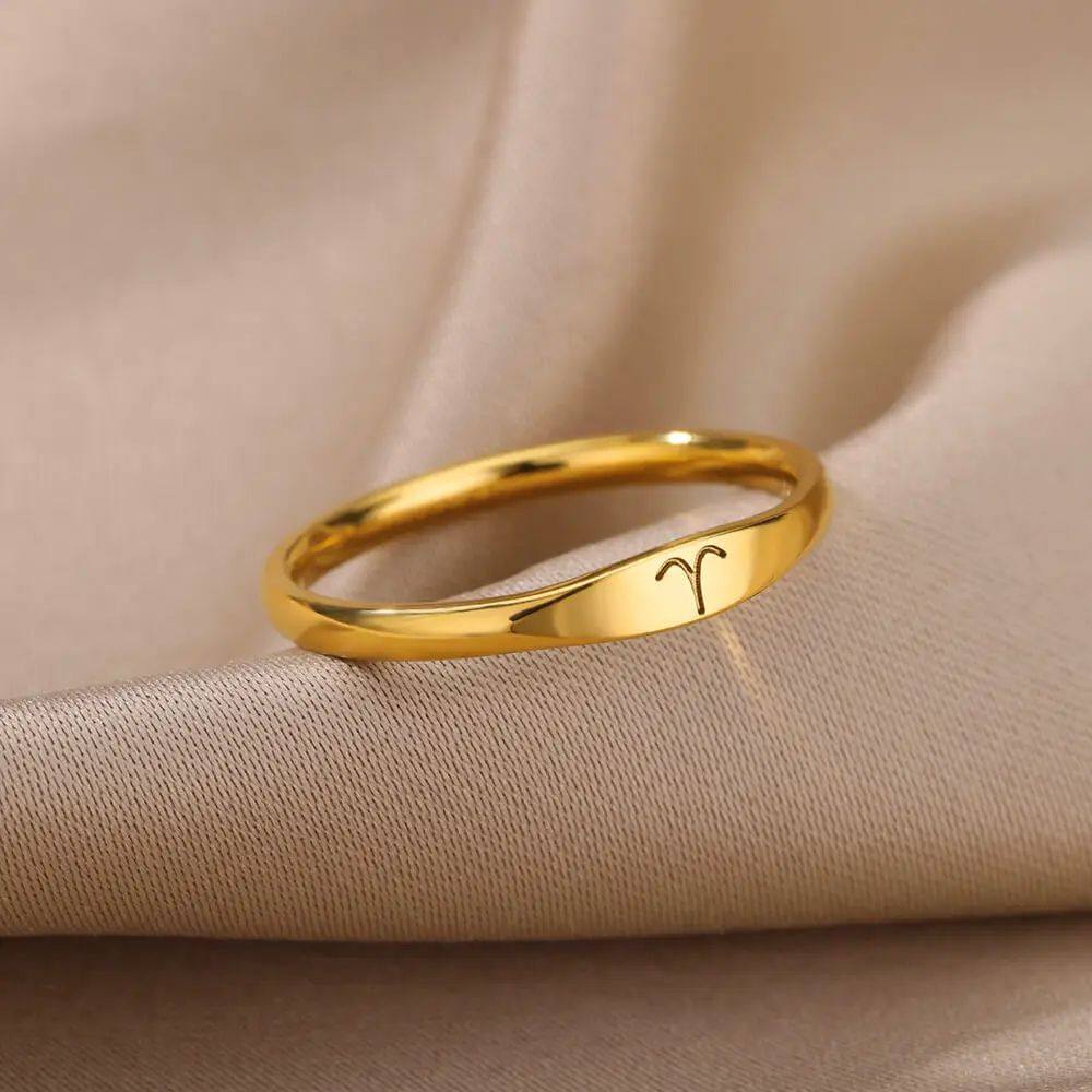 12 Constellations Zodiac Rings For Women Men Aesthetic Gold