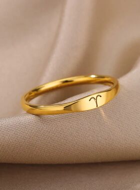 12 Constellations Zodiac Rings For Women Men Aesthetic Gold
