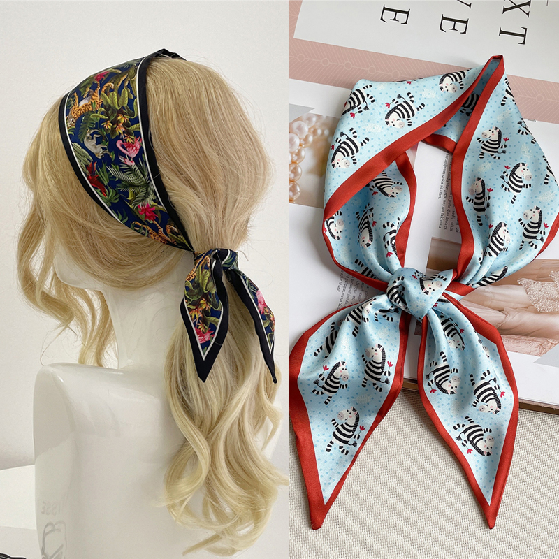 Print Hair Bands Skinny Silk Scarf Women Headband Ribbon Scr