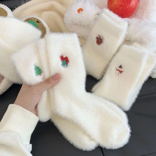 Christmas pattern Mink Velvet Socks Women Winter Soft Fleece