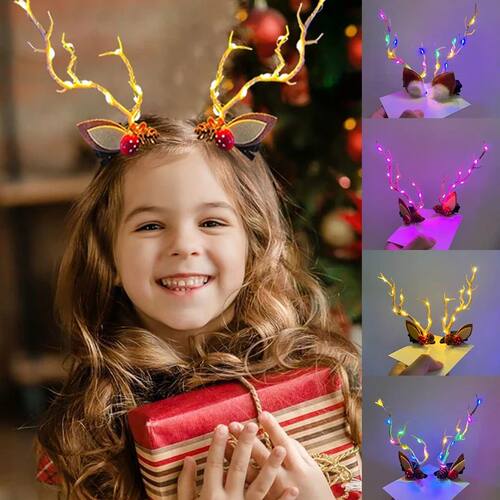 Cristmas LED Light Antler Hair Clip Women Girl Glowing Antle