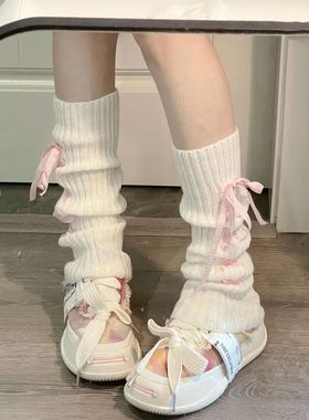 Woman Leg Warmers Autumn And Winter Ribbon Lolita Black Knee