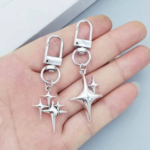 Y2k Styles Star Charm Keychain Silver Gold Color Metal Keyri