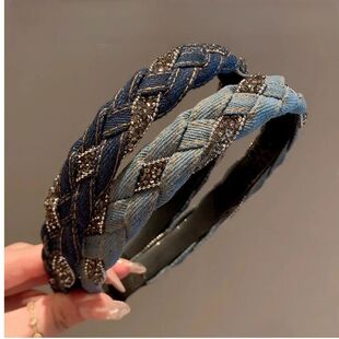 end Elegant Retro Demin Rhinestone High Light Denim Headband