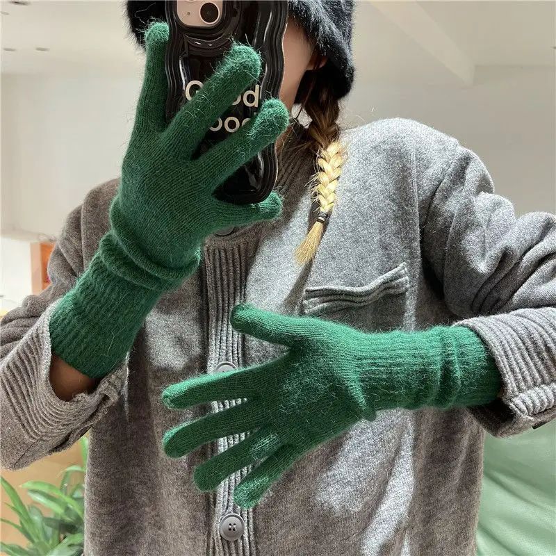 Striped Thermal Knitted Gloves Rabbit Fur Thickened Autumn W