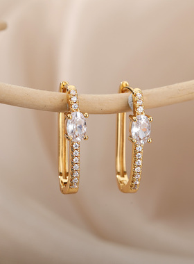 Stainless Steel Square Circle Earrings For Women 2023 Gold P