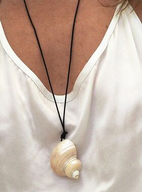 Natural Conch Shell Pendant Necklace For Women Girls Long Sw