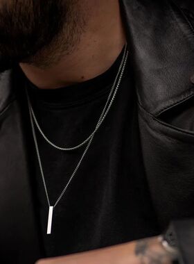 Vnox 3D Vertical Bar Necklaces for Men, Layering Stainless S