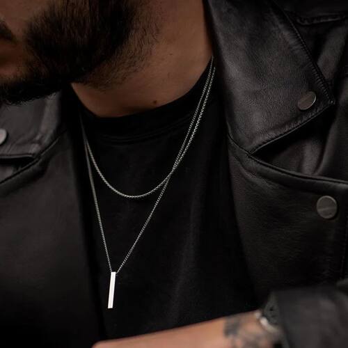 Vnox 3D Vertical Bar Necklaces for Men, Layering Stainless S
