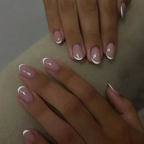 White French Classic Short Rround Nail Art WearableFake Nail