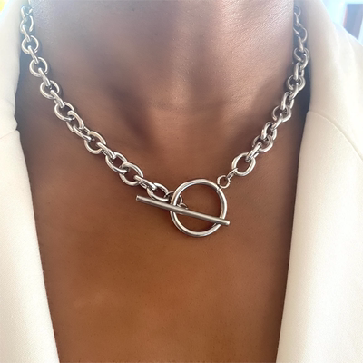 New Chunky Chain Necklace Women Simple Toggle Clasp Stainles