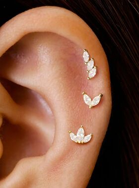 3PCS Stainless Steel Gold Color Crown Stud Earring Set For W