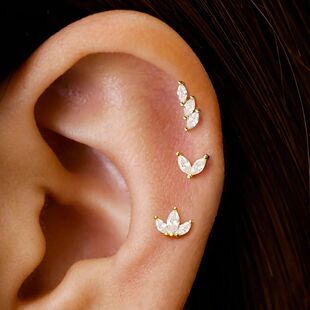 Stud Steel For Set Earring Crown Color Gold Stainless 3PCS