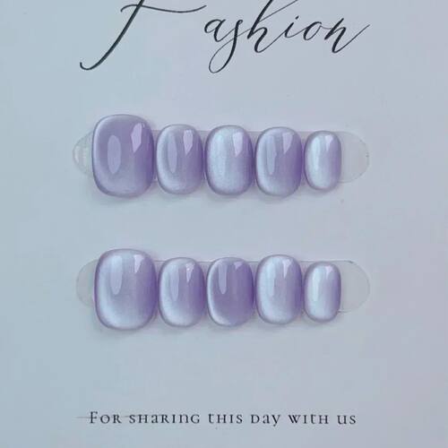 10Pcs Short Ballerina Handmade Press on Nails Blue Cat Eye F