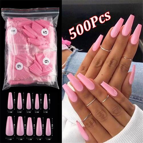 500pcs Colorful False Nails Long Ballerina Coffin Shape UV S