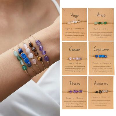 12 Constellation Natural Stone Beads Bracelets For Women Zod