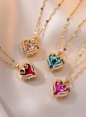 Colorful Zircon Peacock Love Heart Pendant Necklaces for Wom