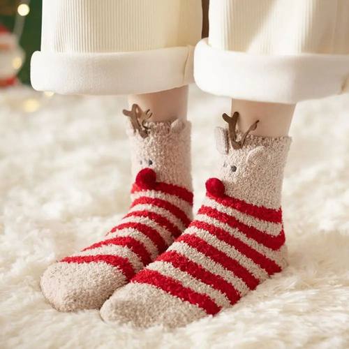 Christmas Coral Velvet Socks Winter Fuzzy Socks Women Cute S