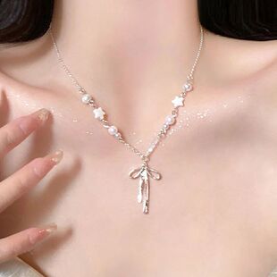 Ribbon Sim ndy Beaded for Women Necklace Pearl Bowknot