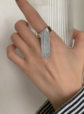 Vintage Stainless Steel Tassel Chain Ring for Women Trendy E