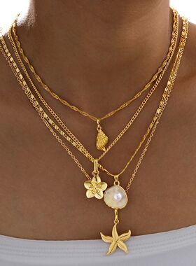 4Pcs/Set Shiny Shell Starfish Conch Flower Necklaces for Wom