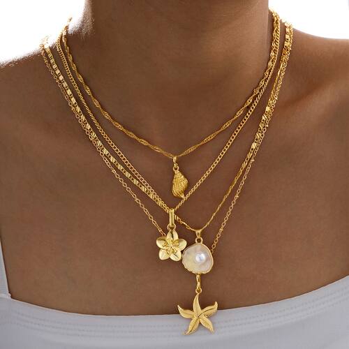 4Pcs/Set Shiny Shell Starfish Conch Flower Necklaces for Wom