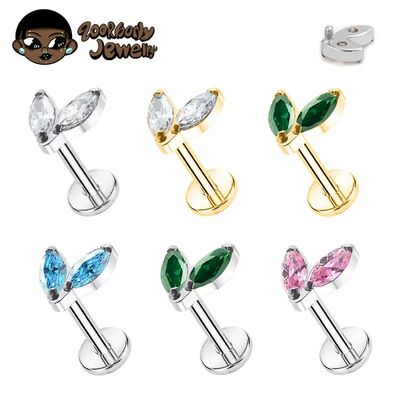 F136 Titanium Piercing Single Tiny Marquise CZ Internally Th