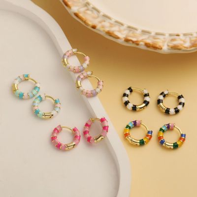 15MM Enamel Dripping Oil Craft Sweet and Colorful Earrings E