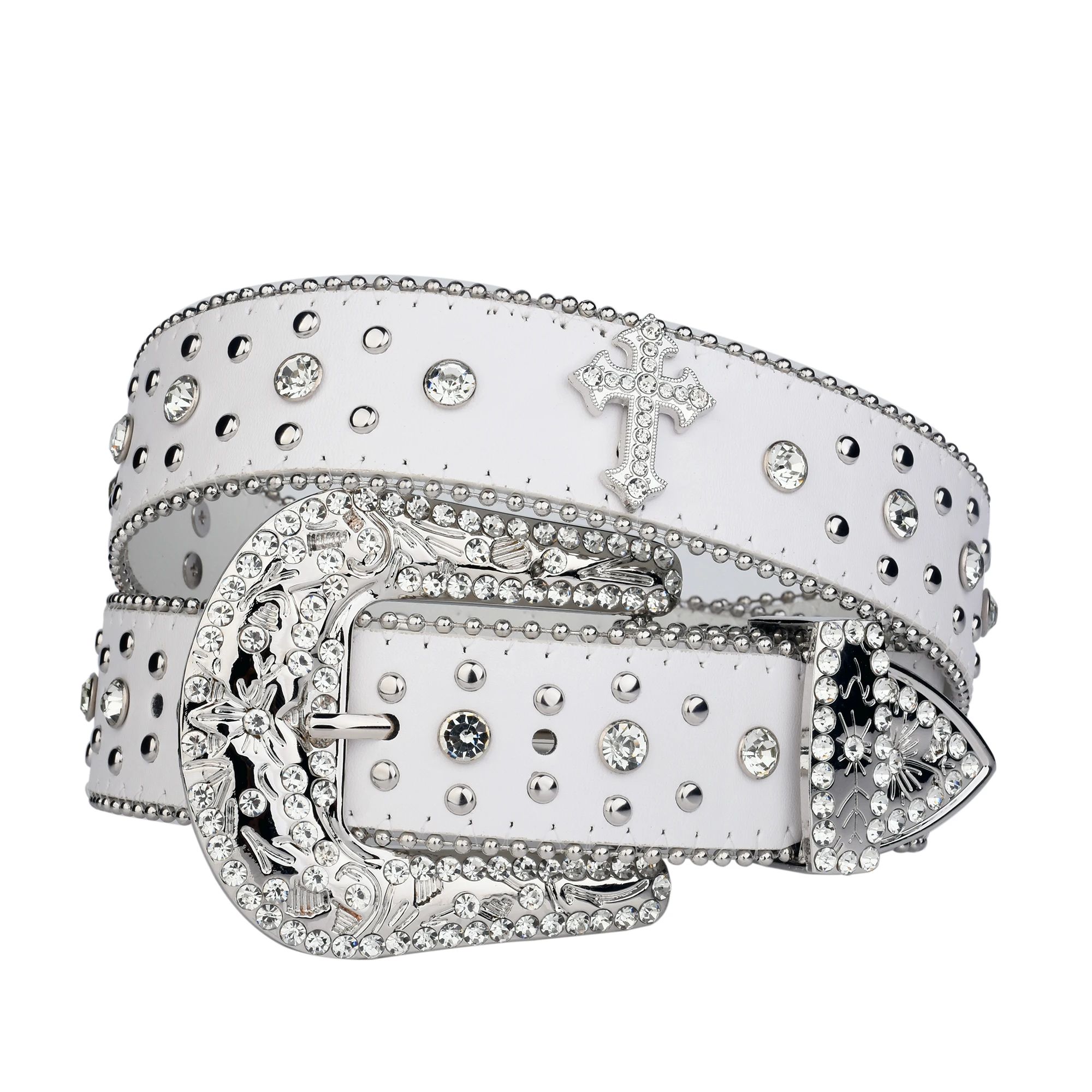 Punk Rhinestone White Belt female male fashion western jeans